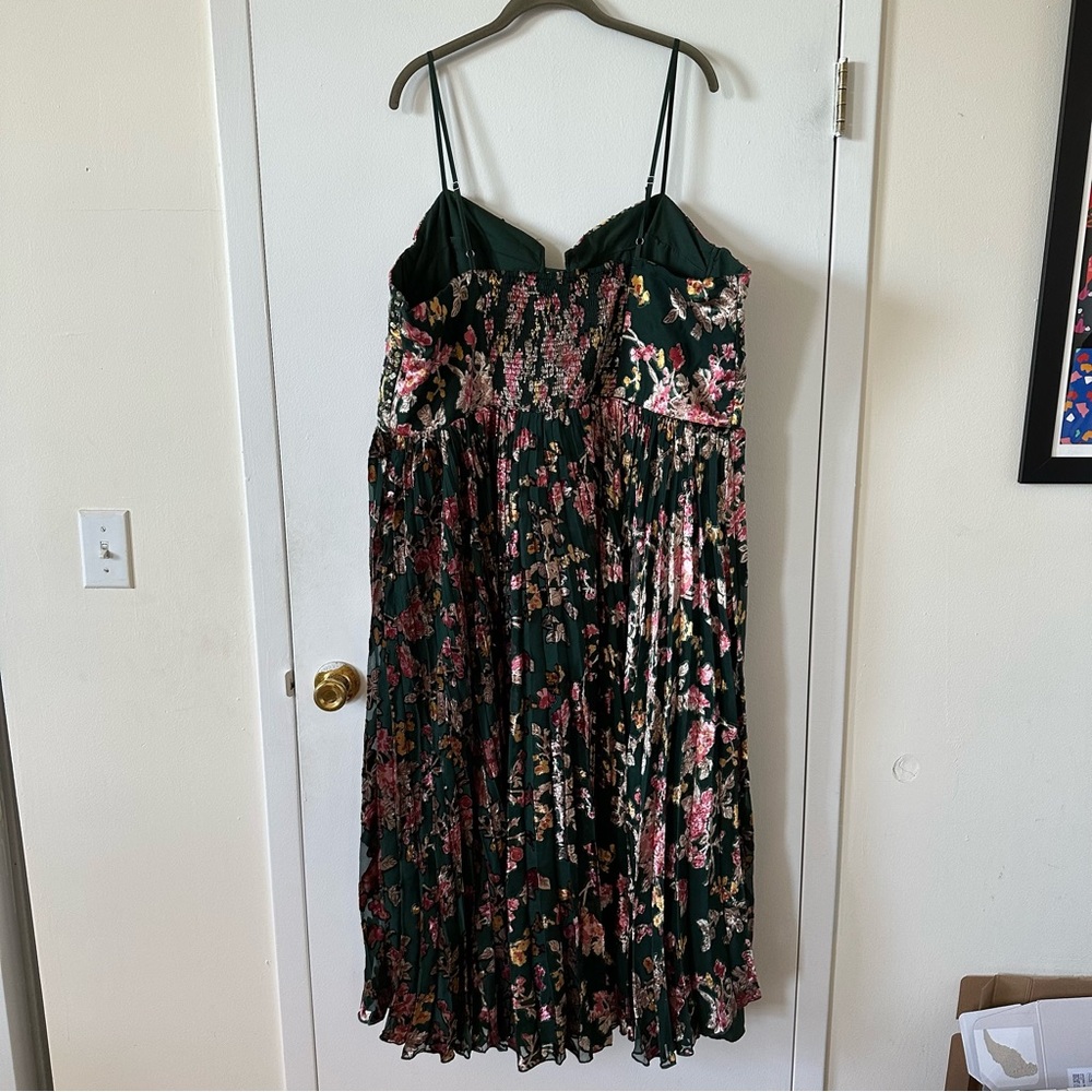 Anthropologie Floral Pleated Midi Dress - Green and Pink - Picture 3 of 12